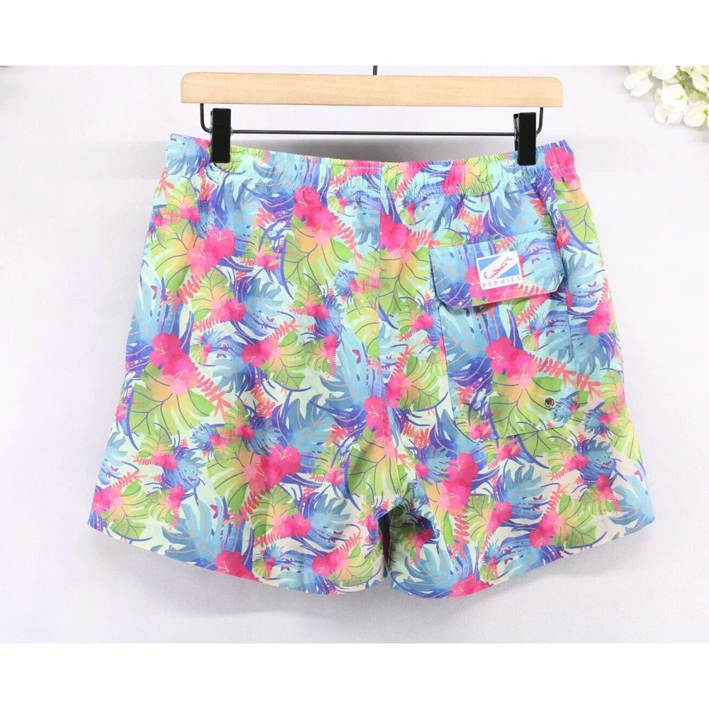 Bermies Swim Trunks Men's Multi Color Mesh Lined Drawstring Pockets Sz M
